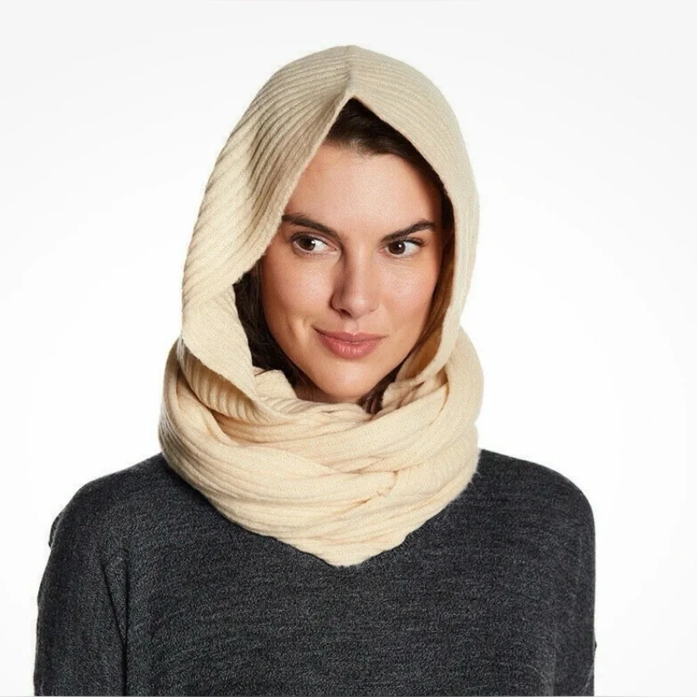 Free People Cream Hooded Knit Wrap Scarf - Picture 4 of 9